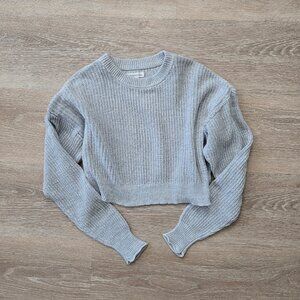 Aeropostale Cropped Ribbed Knit Crewneck Sweater Gray Size Small Long Sleeve